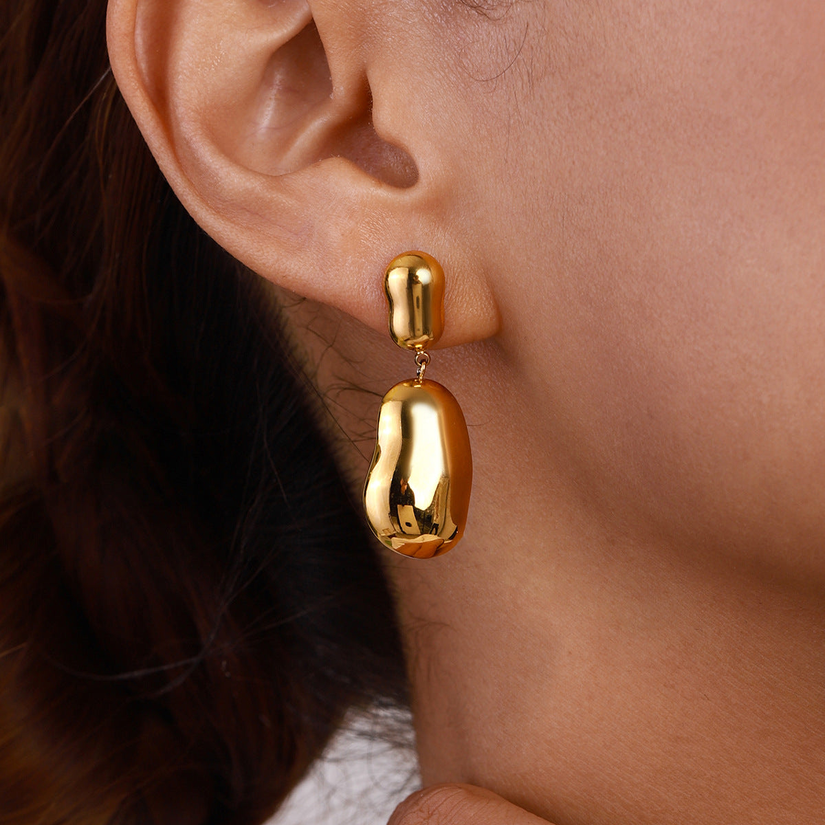Elegant Geometric Oval Polished Plated Stainless Steel Stud Earrings for Women