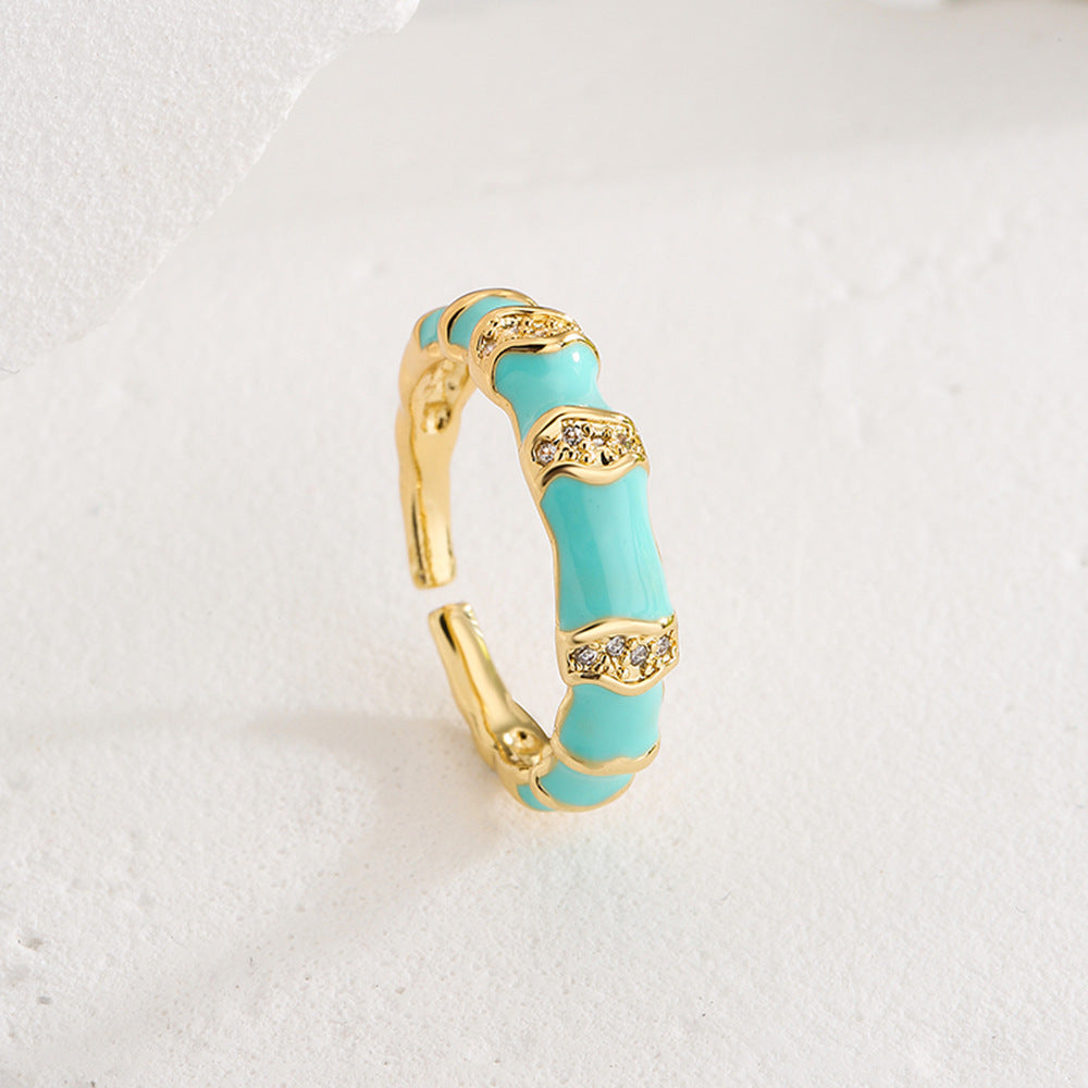Minimalist Geometric Open Ring for Women Made of Brass with 18K Gold Plating and Zircon Inlay