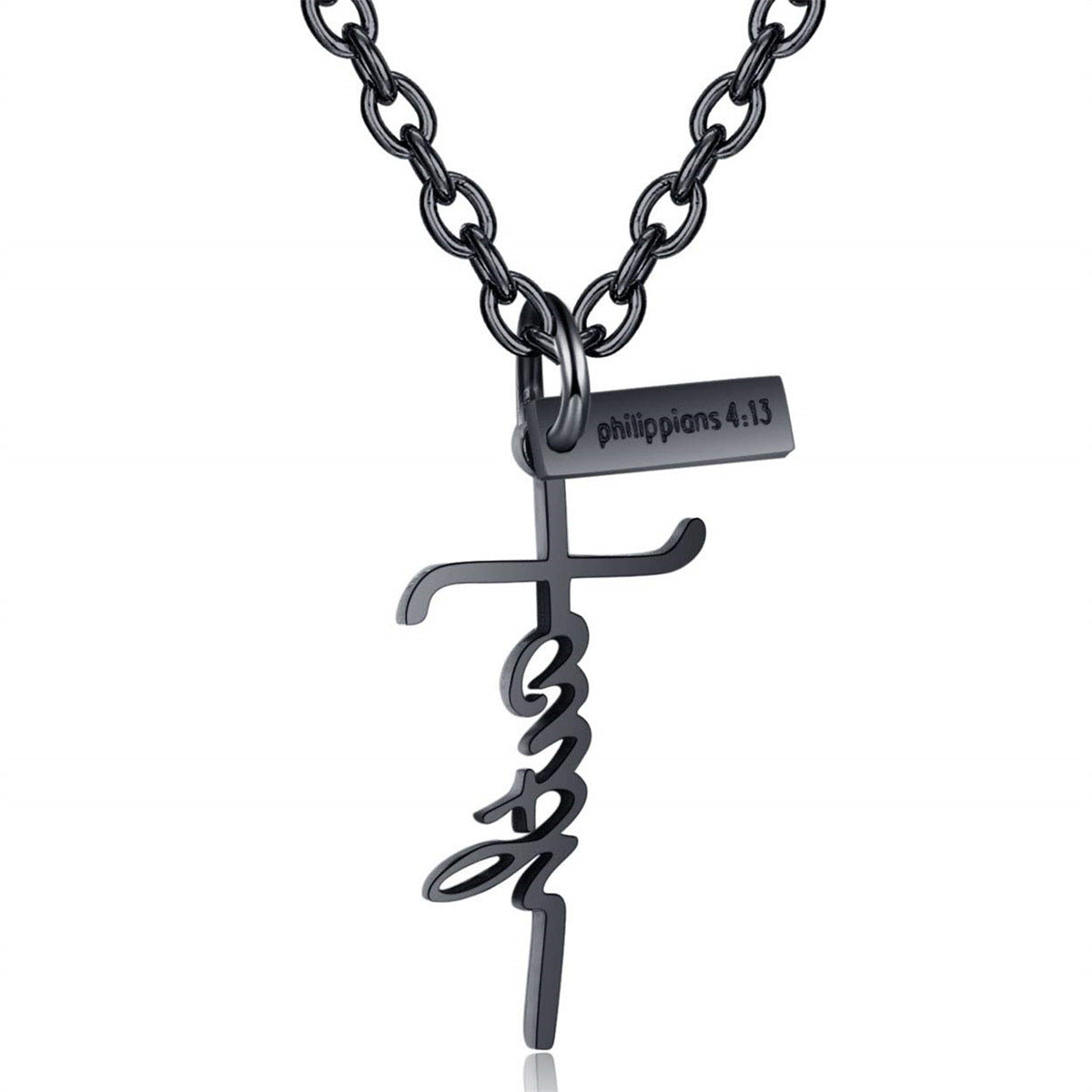 Natural Style Letter and Cross Pendant Necklace in Stainless Steel with Titanium Steel Charm, Polished Finish for Women
