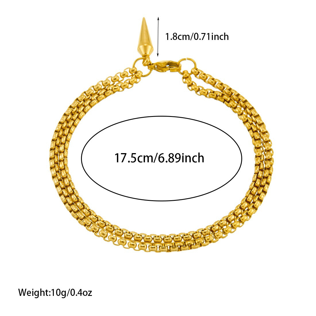 Minimalist Punk Gold Plated Stainless Steel Polka Dot Rivet Layered Bracelet for Women