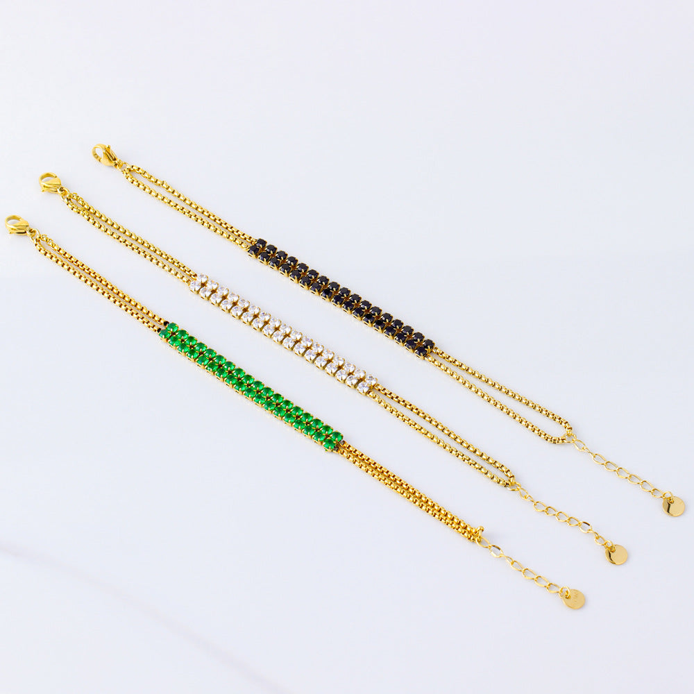 Bracciale da donna in acciaio al titanio placcato oro 18 carati con strass geometrici in stile hip-hop retrò
