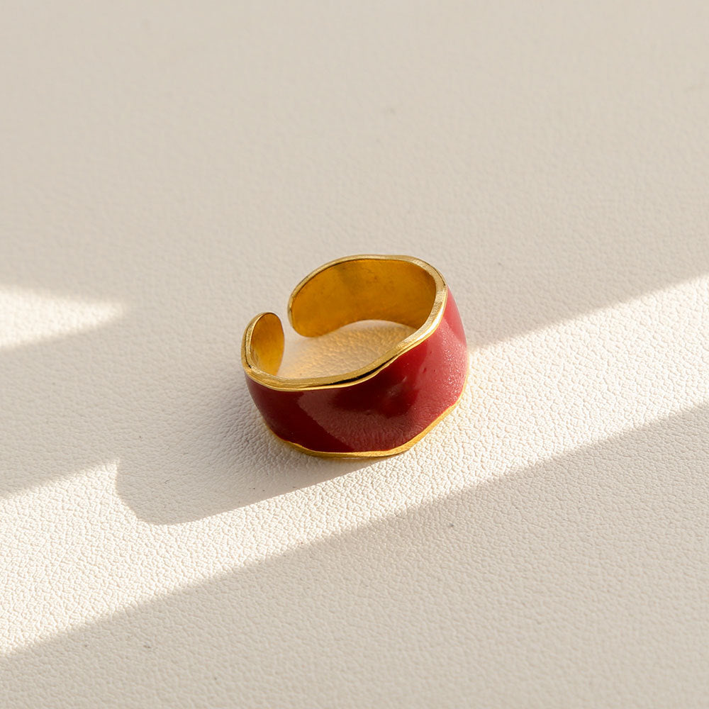 Vintage Instagram Style Adjustable Geometric Stainless Steel Ring with 18K Gold Plating for Women