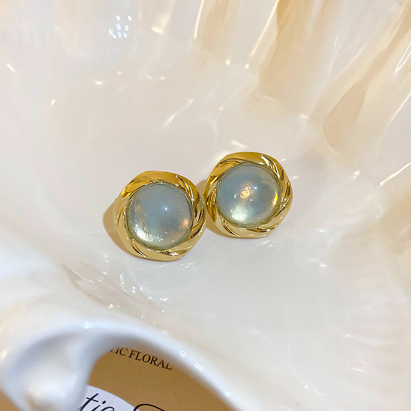 Chic Minimalist Round Resin Stud Earrings with Steel Posts for Women Geometric Fashion Accessory
