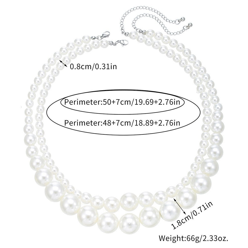 Vintage Sweet Geometric Glass Pearl Stainless Steel Plated Necklace Cable Chain Choker