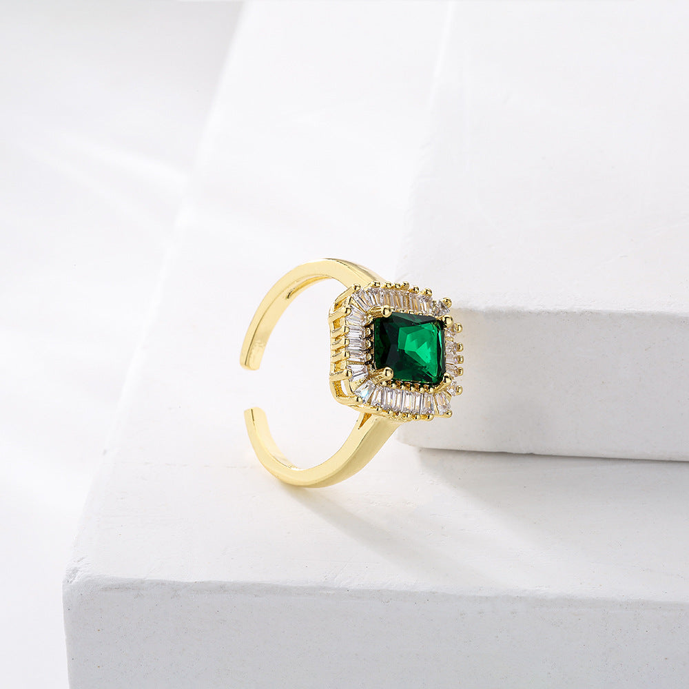 Anello Aperto Geometrico Minimalista da Donna in Ottone con Zirconia Micro-Incastonata