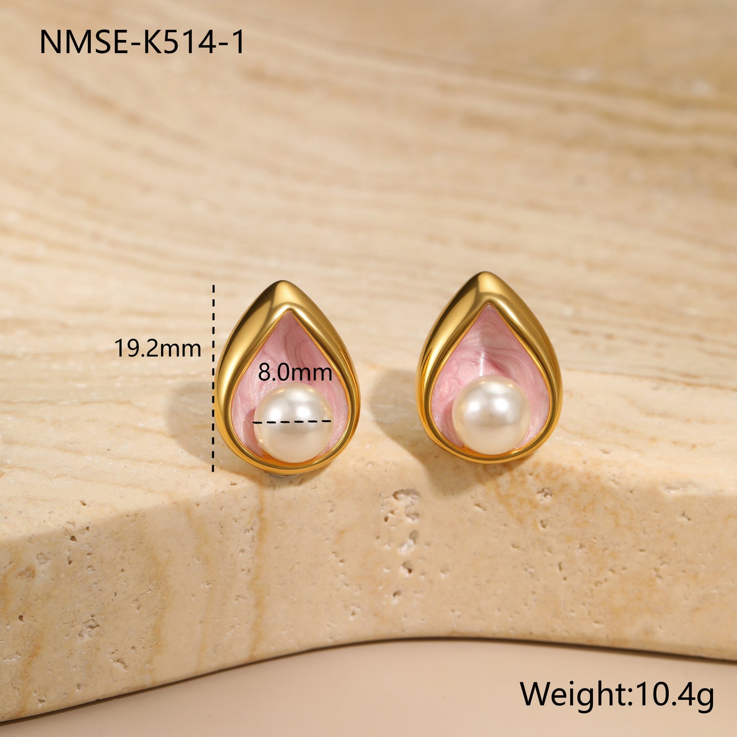 Orecchini da donna alla moda in acciaio inossidabile a forma di goccia d'acqua con accenti di perle e placcatura in oro 18 carati