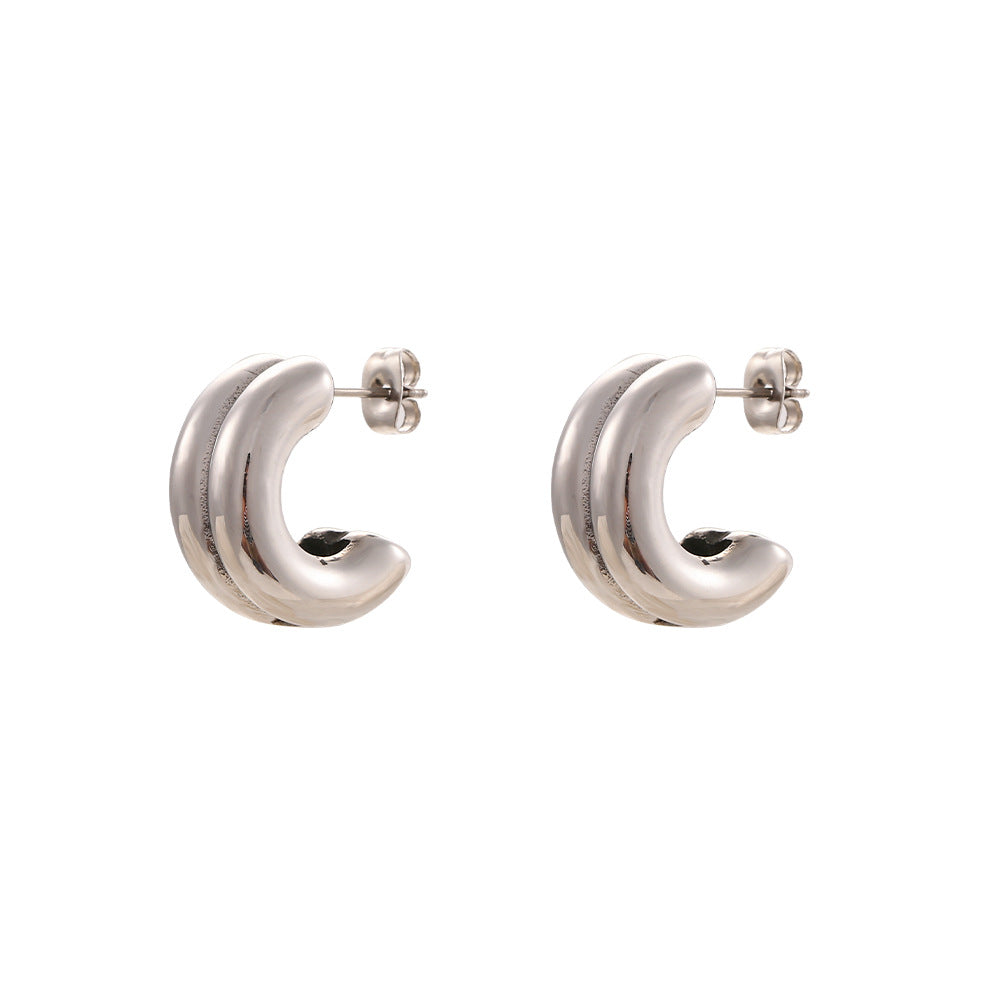 Pendientes de Aro en Forma de C Minimalistas Geométricos de Acero Inoxidable con Baño para Mujer