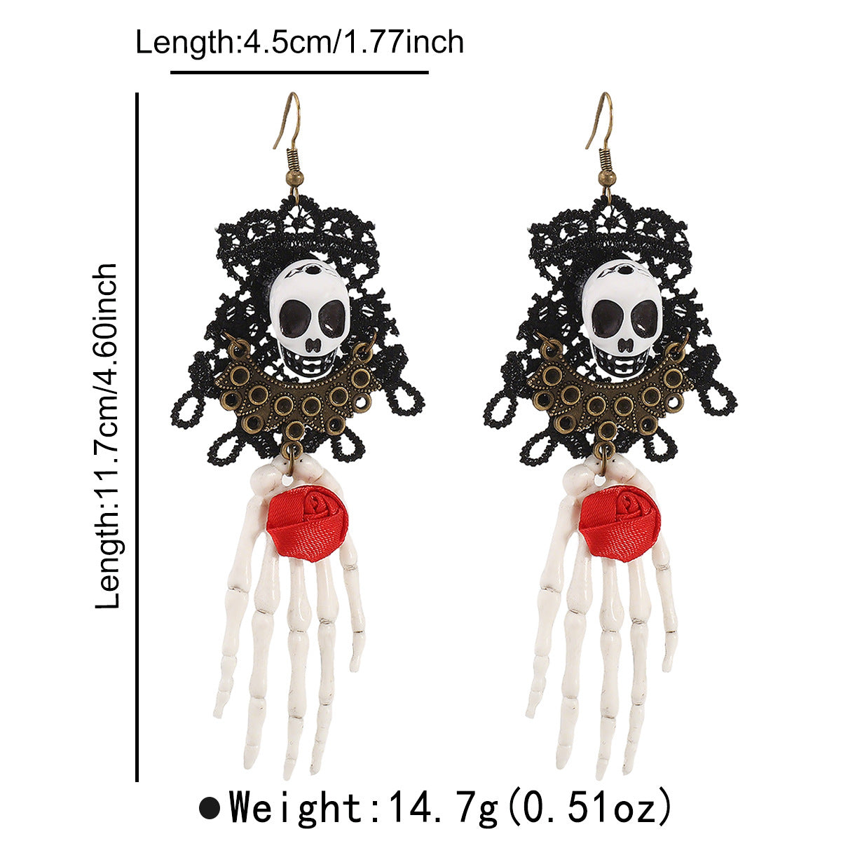 Orecchini in pizzo a forma di teschio gotico scuro di Halloween per uomo e donna, gioielli di moda per feste, placcati in lega di zinco