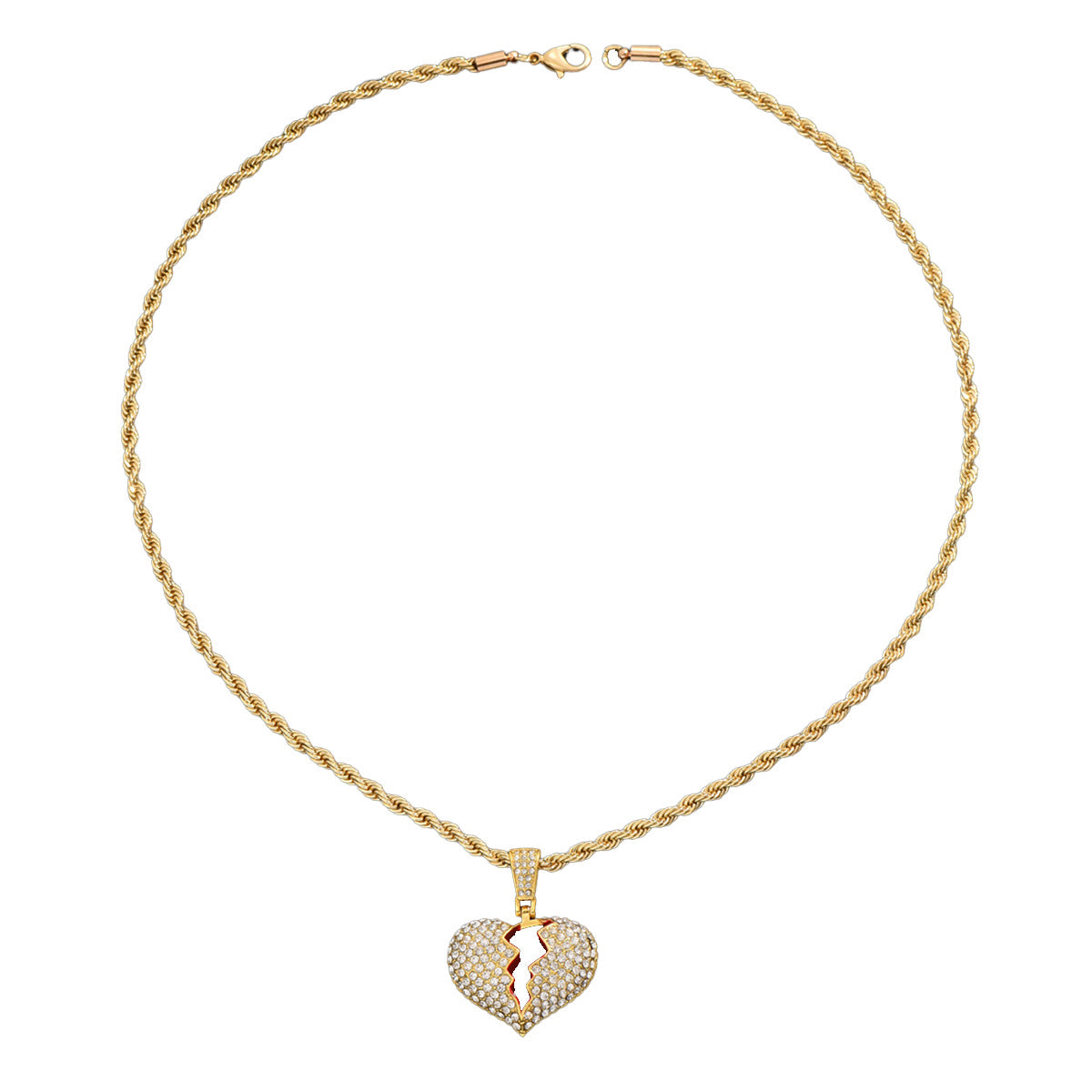 Minimalist Fashionable Hip Hop Cuban Chain Necklace for Men with Geometric and Heart-Shaped Alloy Pendant and Rhinestone Inlay