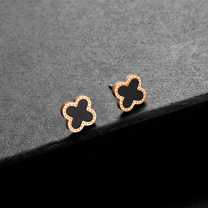 Natural Style Four-Leaf Clover Shaped Titanium Steel Earrings with Rose Gold Plating, Minimalist and Fresh Design