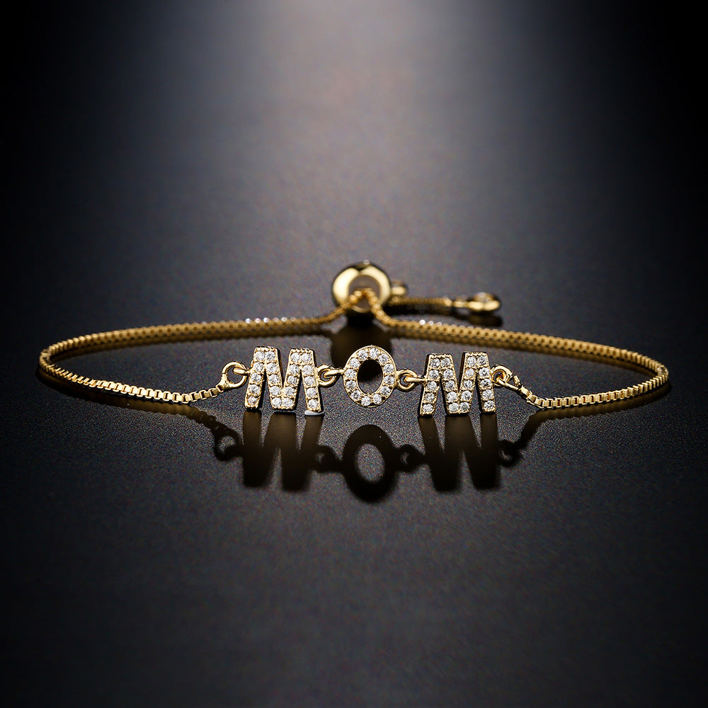 Minimalist Geometric Copper Bracelet with Micro-Paved Zirconia and Gold Plating for Mother's Day Gift