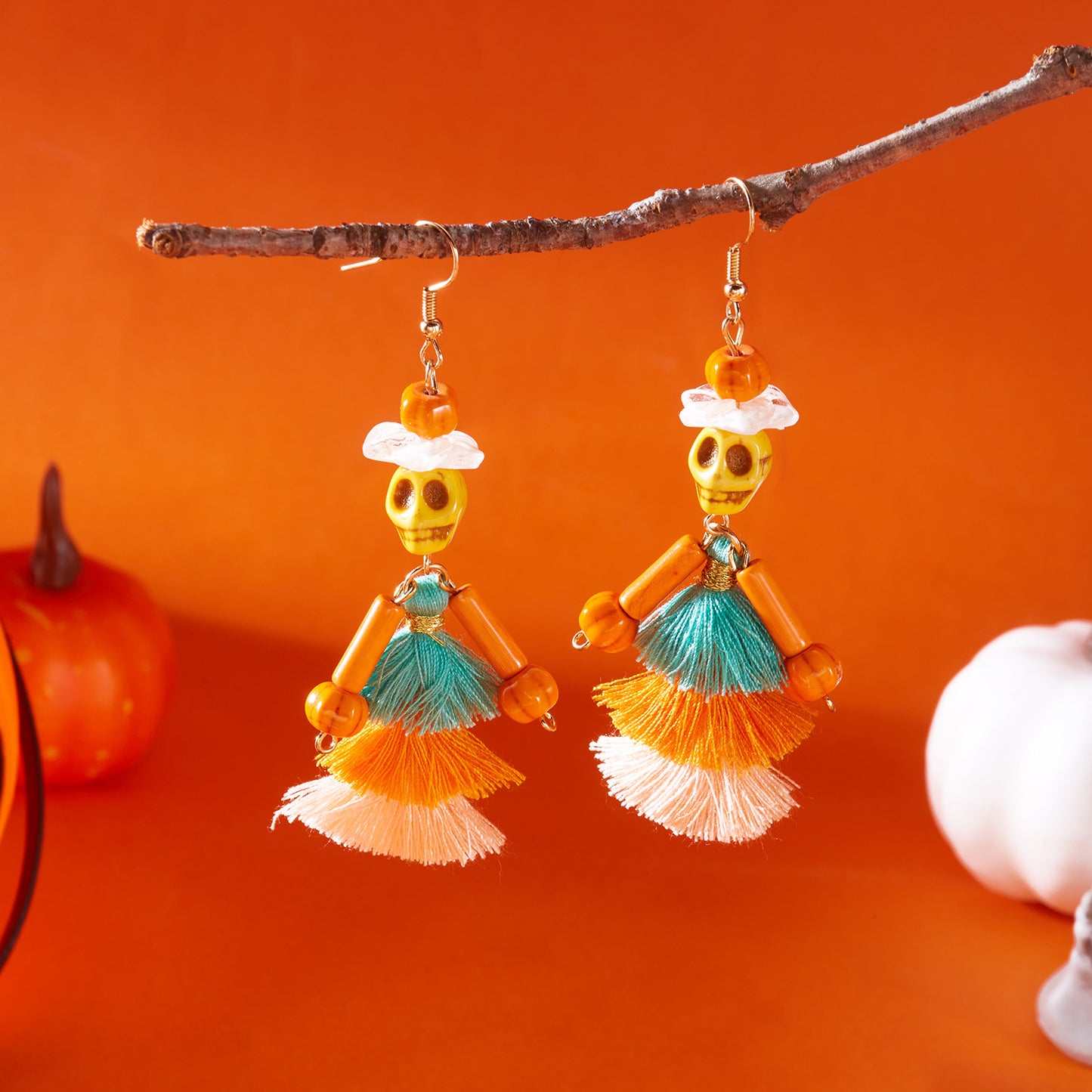 Pendientes de borla de calavera de Halloween para mujer, de aleación de zinc con acabado galvanizado