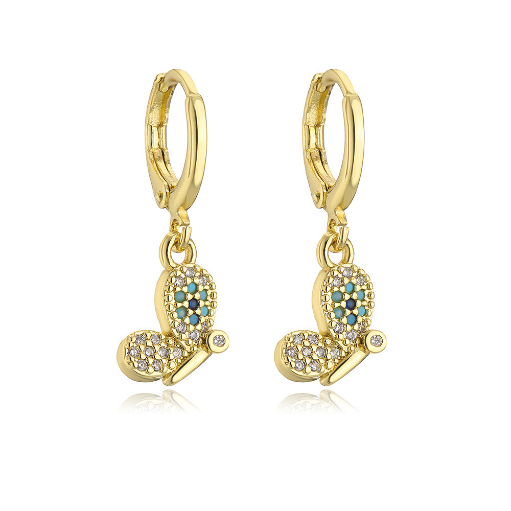 Geometric Pendant Earrings for Women with Copper Base Plated in 18K Gold and Micro-Paved Zirconia
