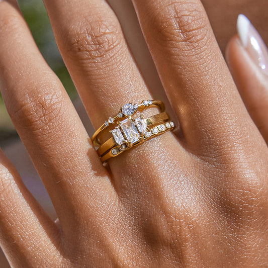Minimalist Geometric Stainless Steel Ring with Zircon Inlay Plated for Women Luxury Jewelry