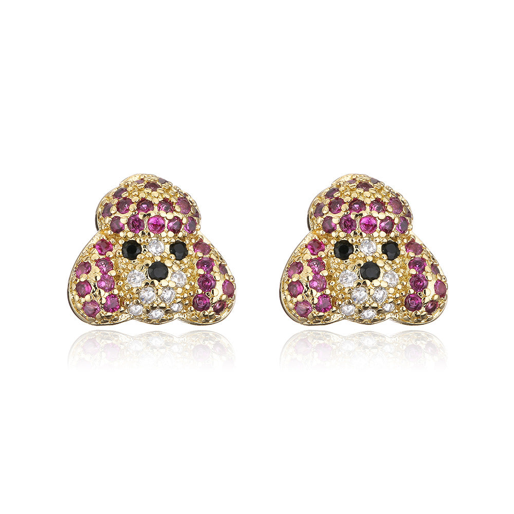 Orecchini a forma di animali carini in rame con Zirconi micro-incastonati, placcati in oro 18 carati da donna