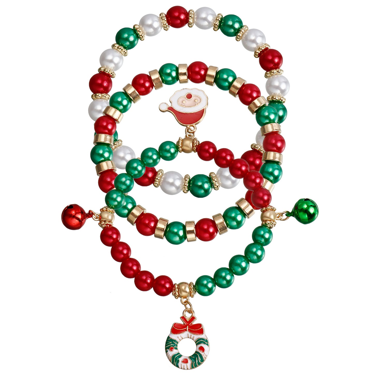 Geometric Acrylic Beaded Bracelet Set with Plated Finish for Christmas Holiday Gift