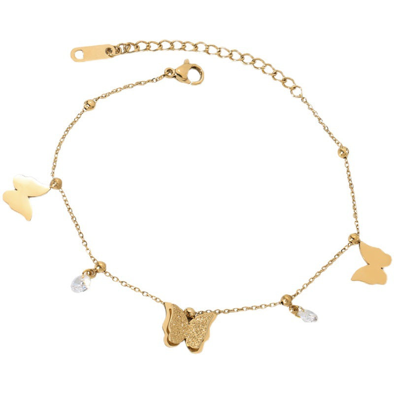 Minimalist Butterfly Anklet for Women in Titanium Steel with 18K Gold Plating, Cold-Tone Nature-Inspired Design
