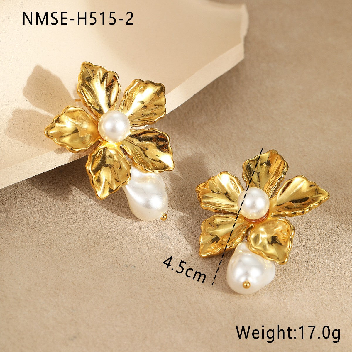 Elegant French-Style Baroque Pearl Earrings in Stainless Steel with Floral and Geometric Design, Electroplated Finish for Women