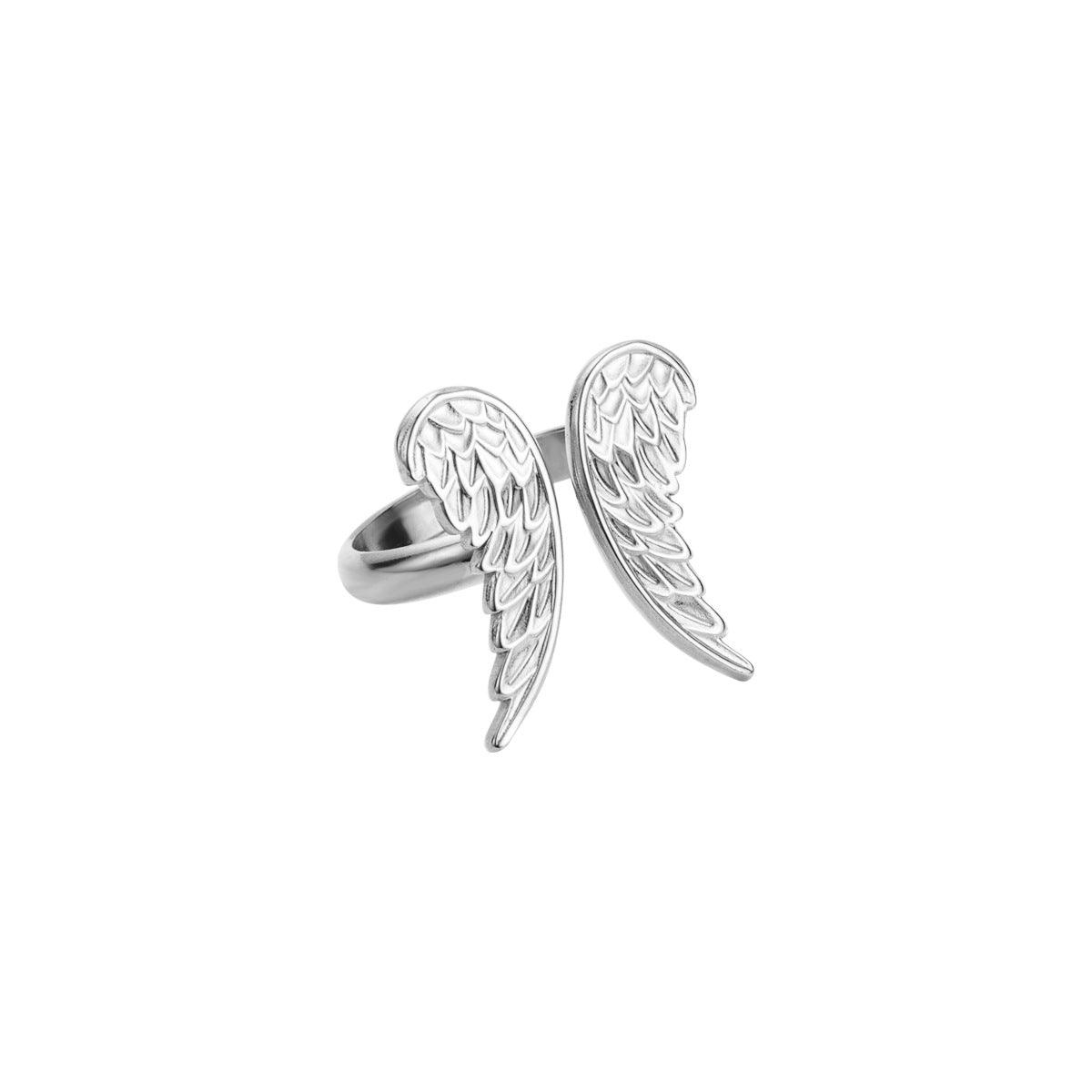 Anello regolabile minimalista a forma di cuore con ala d'angelo geometrica in acciaio inossidabile con finitura galvanizzata