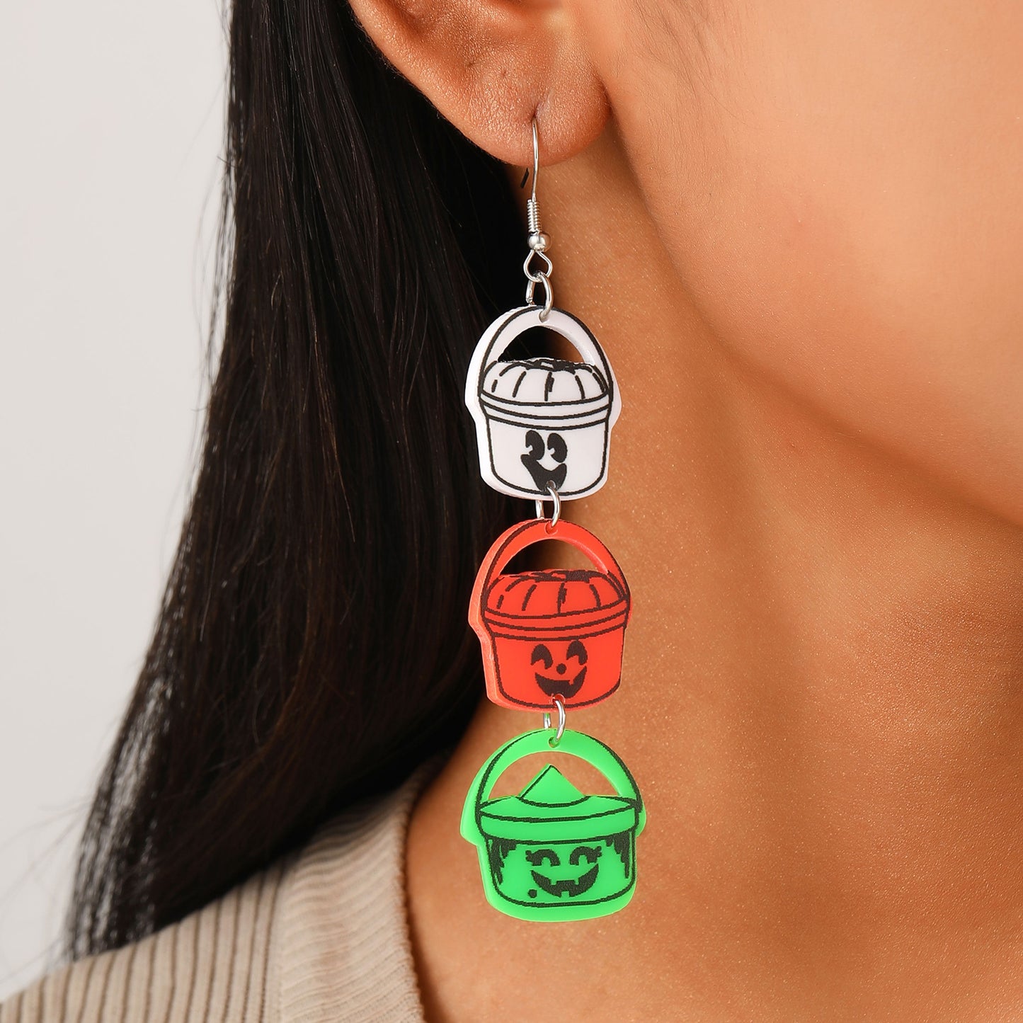 Pendientes Geométricos de Murciélago y Calabaza Acrílicos con Diseño Impreso de Terror Oscuro Temática de Halloween para Mujer
