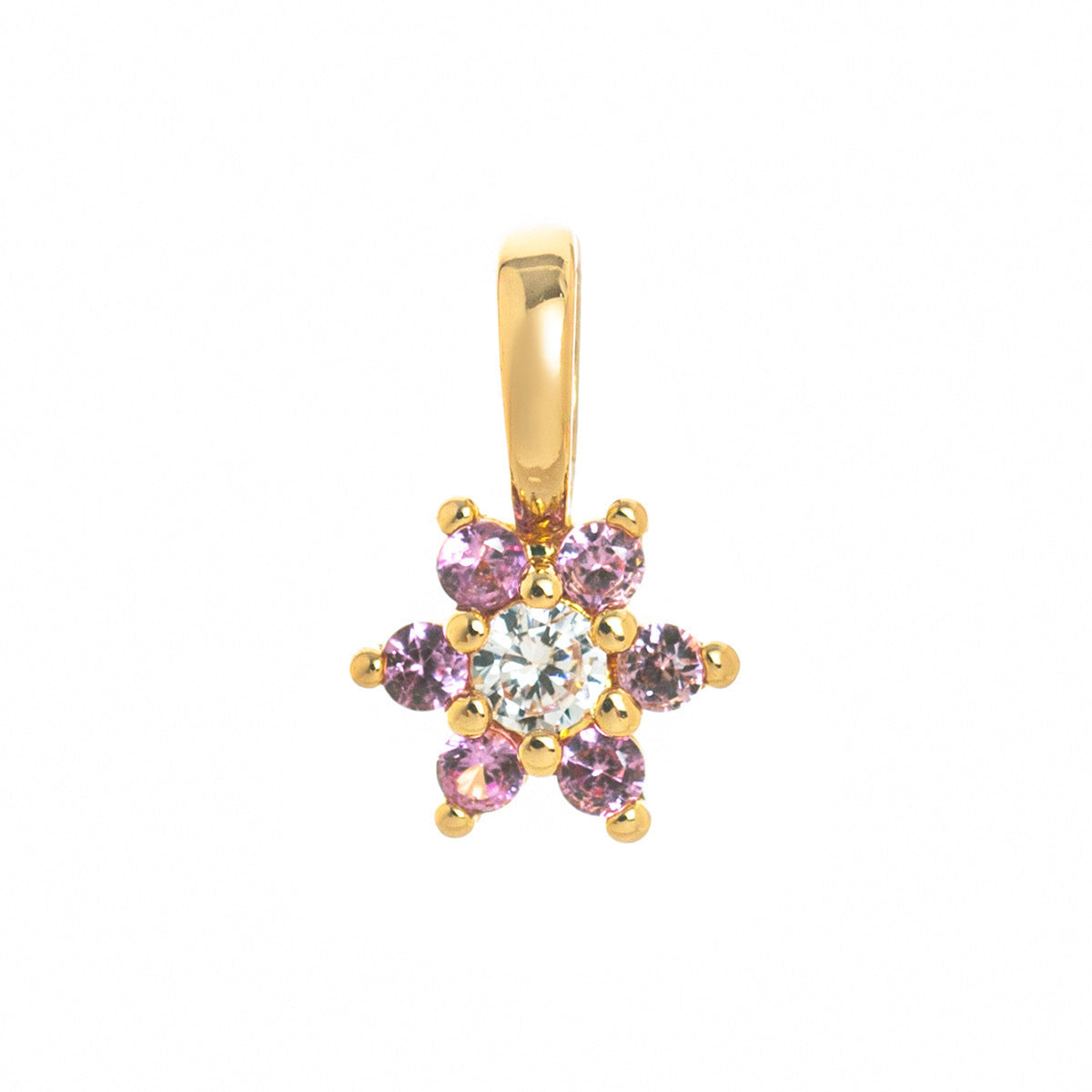 Floral Geometric Round Cubic Zirconia Brass Plated Pendant Charm Bar for Unisex