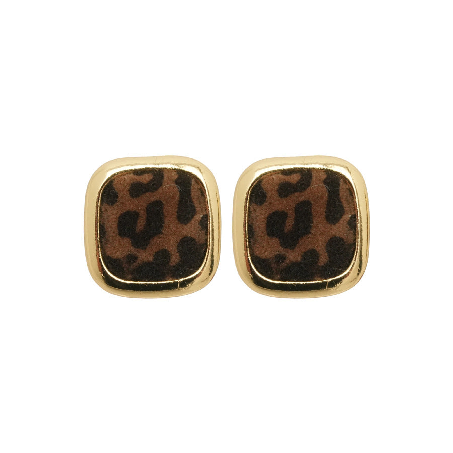 Aretes cuadrados geométricos de leopardo de terciopelo retro en plata esterlina, joyería artística minimalista para mujer