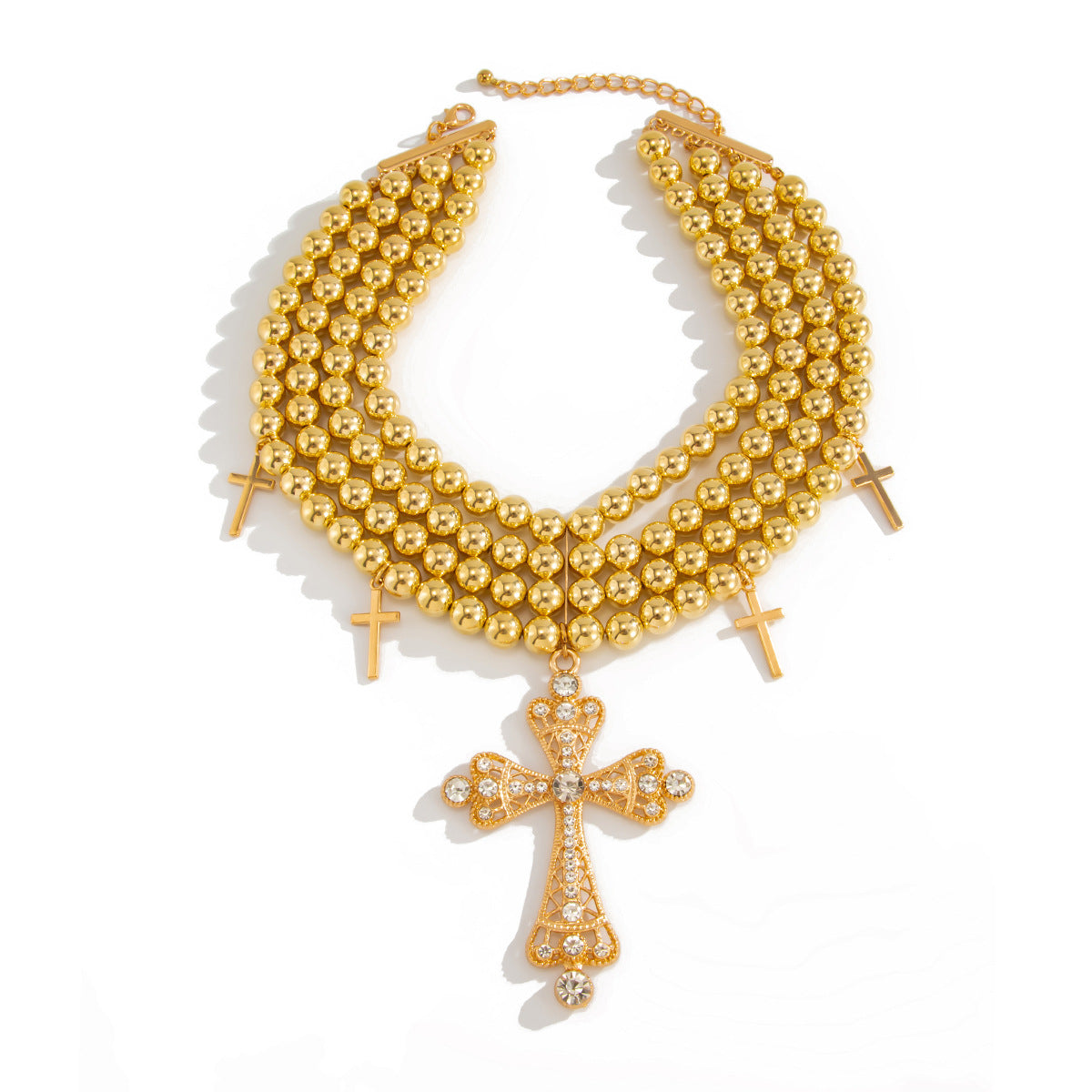 Collar con colgante de cruz dulce y atrevida con incrustaciones de diamantes de imitación, cadena de clavícula multicapa de aleación para mujer