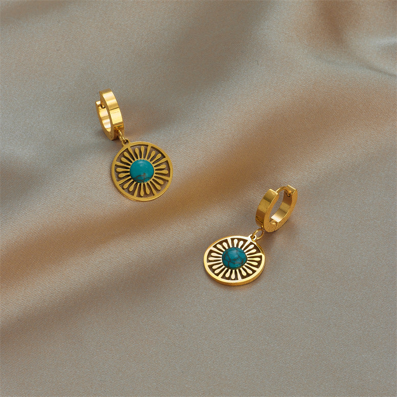 Orecchini pendenti da donna vintage minimalisti in acciaio al titanio placcato con cerchio geometrico e turchese
