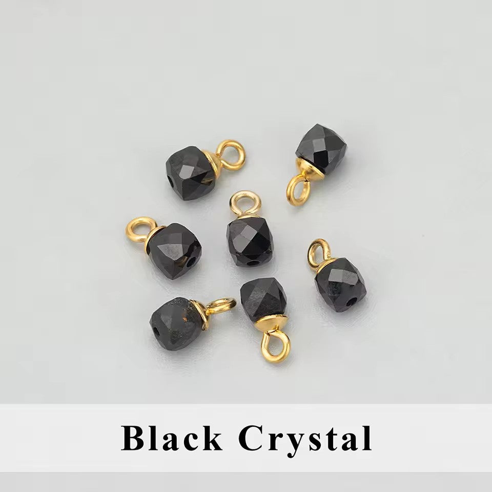 Vintage 18K Gold Plated Stainless Steel Geometric Pendant with Cubic Zirconia and Natural Stone Charm Bar for Women