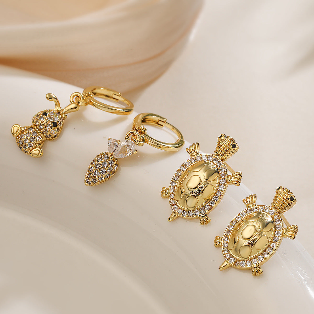 Minimalist Geometric Rabbit Turtle Animal Brass Earrings for Women