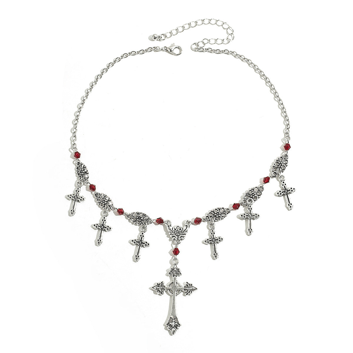 Collana Girocollo a Strati Stile Gotico con Croce Pendente da Donna, con Nappe e Spine in Lega