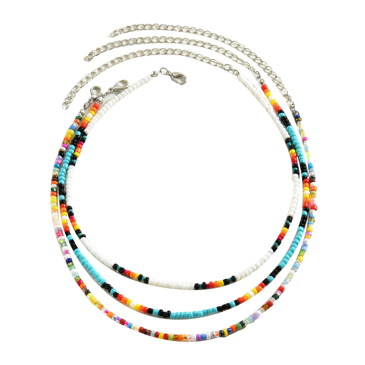 Collar largo de clavícula con múltiples capas geométricas para mujer, con cuentas de semillas coloridas tejidas a mano y diseño elíptico lineal