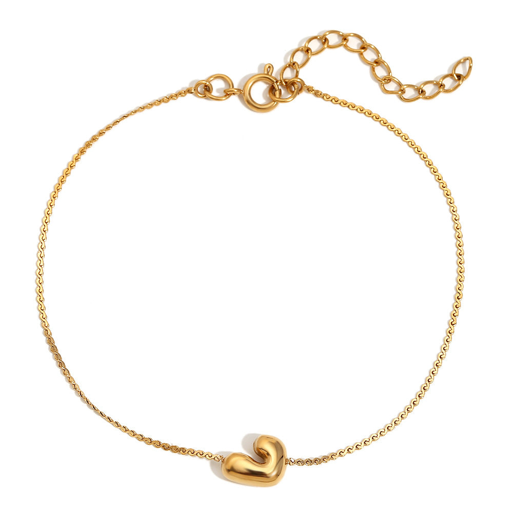 Pulsera de Burbujas para Mujer de Acero Inoxidable con Letra S Minimalista y Chapado en Oro de 18K