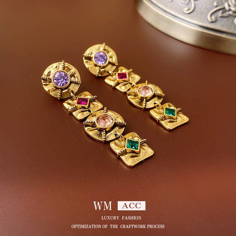 Vintage Geometric Alloy Earrings with Plated Silver Posts for Women, Artistic Retro Statement Ear Jewelry