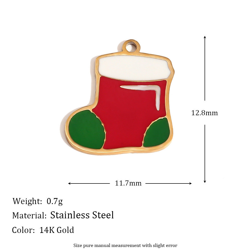 Cute Cartoon Christmas Santa Elk Reindeer Pendant with Stainless Steel Base Plated in 14K Gold and Enamel Finish for Holiday Season