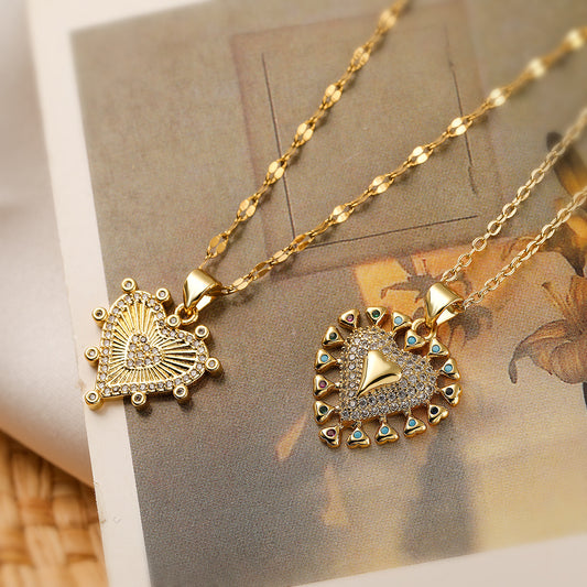 Minimalist Heart-Shaped Copper Pendant Necklace with Gold Plating and Zircon Accents for Women
