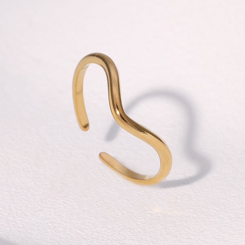 Minimalist Geometric Stainless Steel Open Ring with Polished Finish for Women