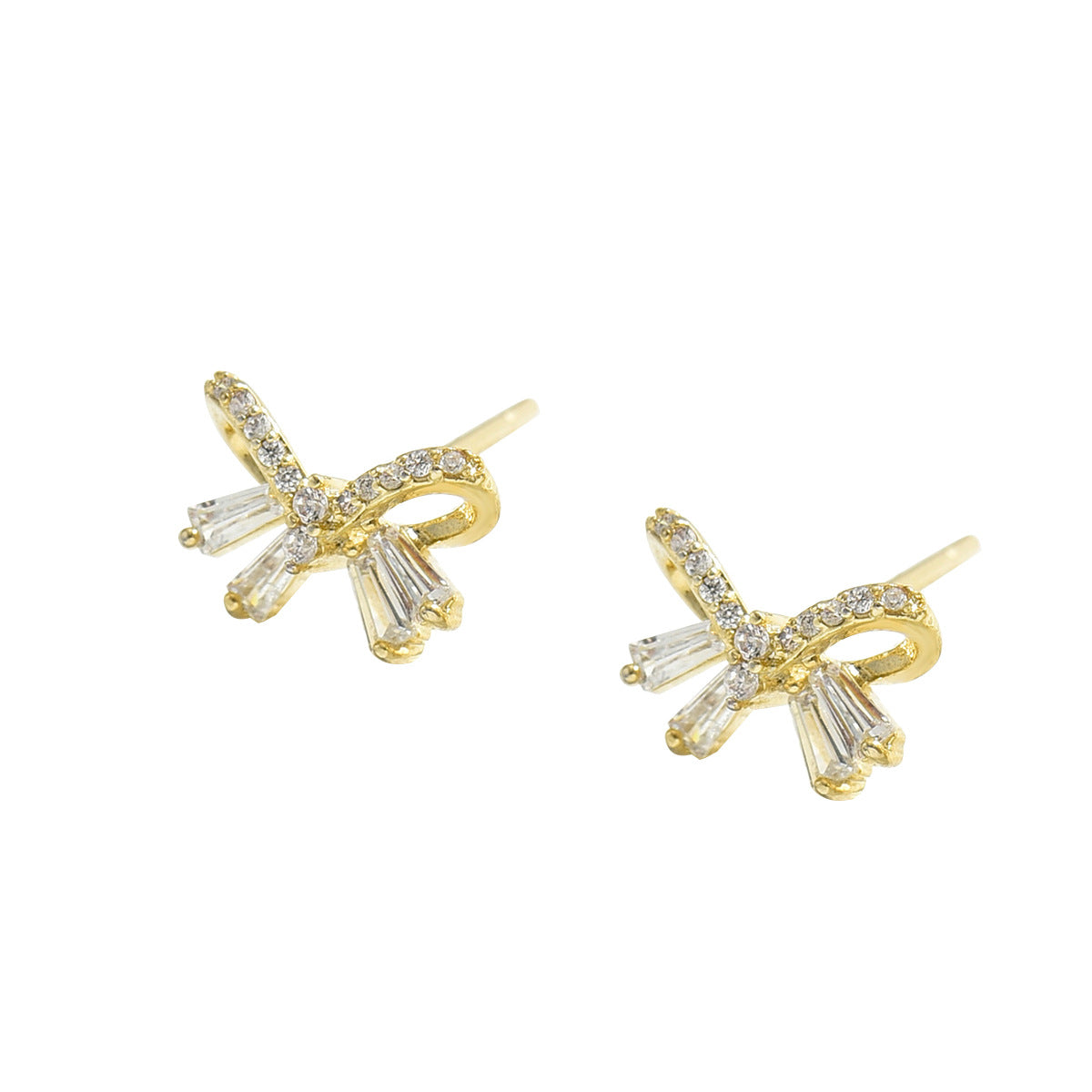 Forest Style Bow Knot Shaped Copper Earrings with Zircon Inlay for Women