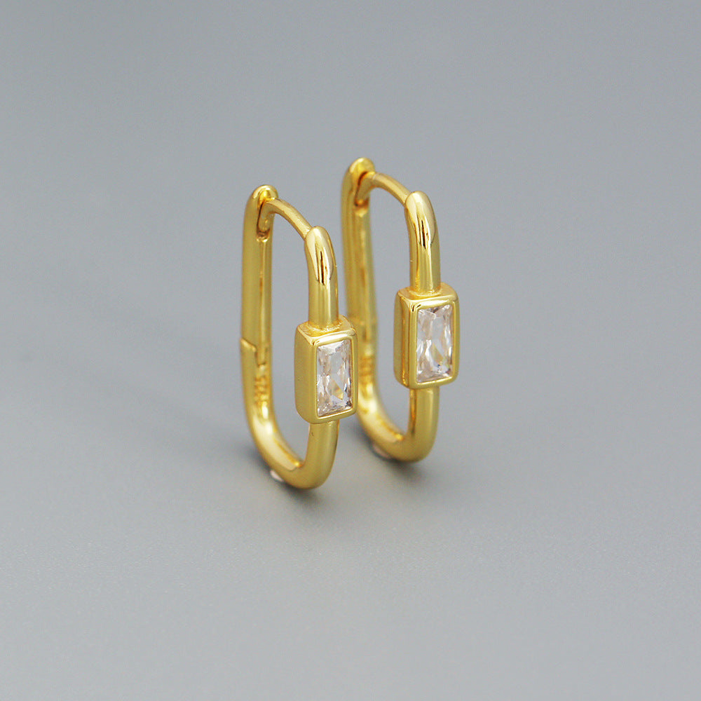 Geometric Fashion-Commuter Style S925 Sterling Silver Ear Clips with Colorful Zircon Inlay