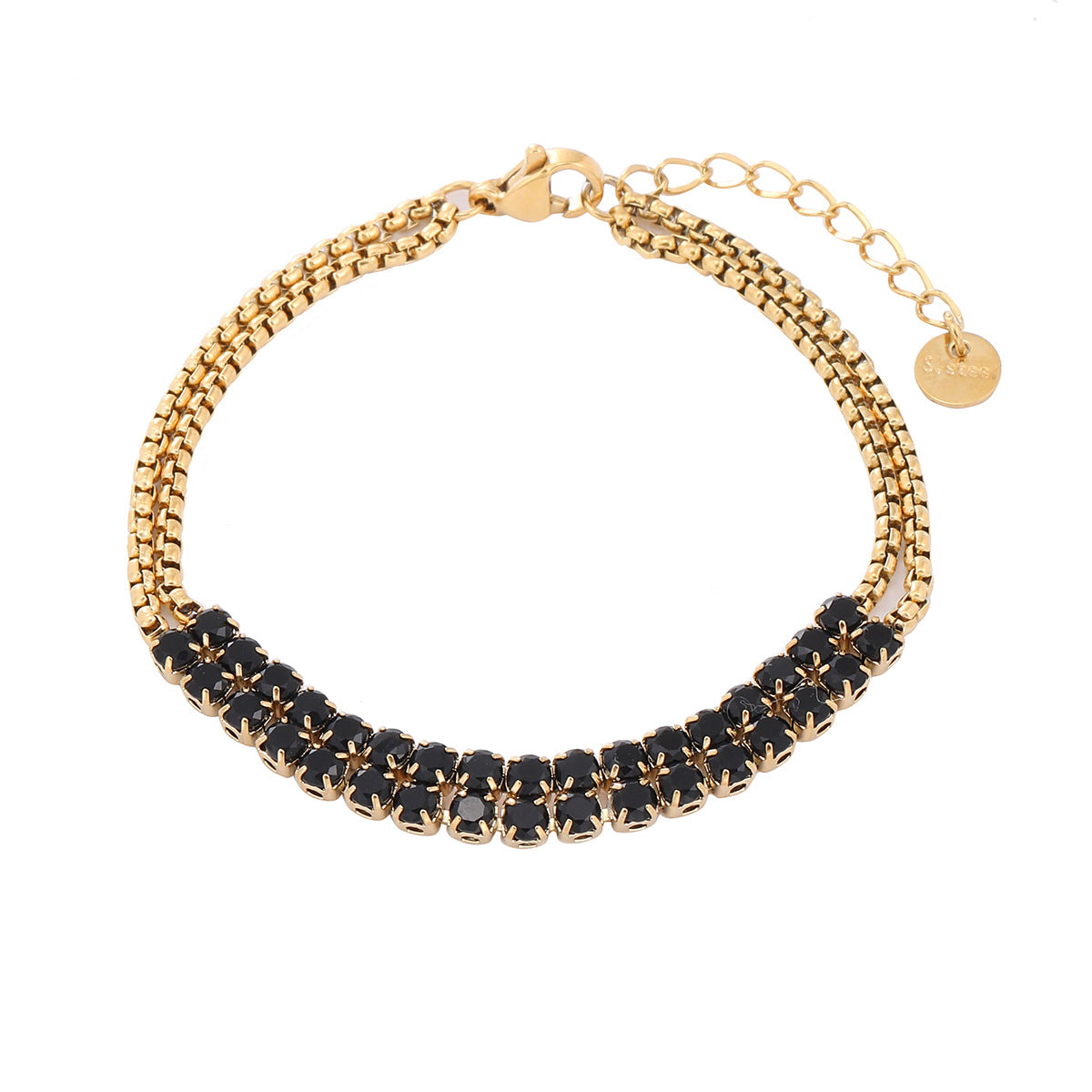 Pulsera geométrica de acero inoxidable a la moda para mujer con incrustaciones de diamantes de imitación, estilo de lujo chapado