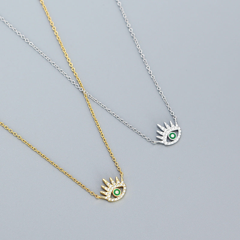 Deliziosa Collana con Ciondolo Occhio di Allah in Argento Sterling 925 Placcato e Zirconia Cubica, Stile Minimalista
