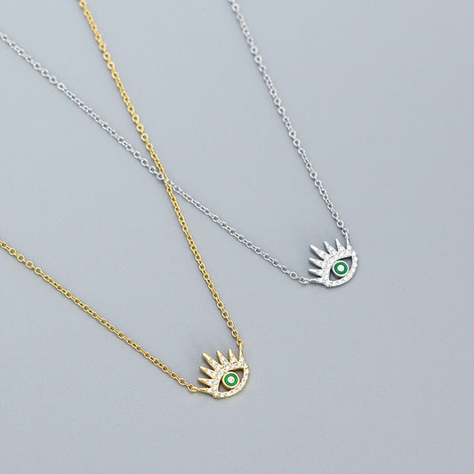 Dulce Collar Minimalista de Plata de Ley 925 con Colgante de Ojo Turco y Circonitas Pavé