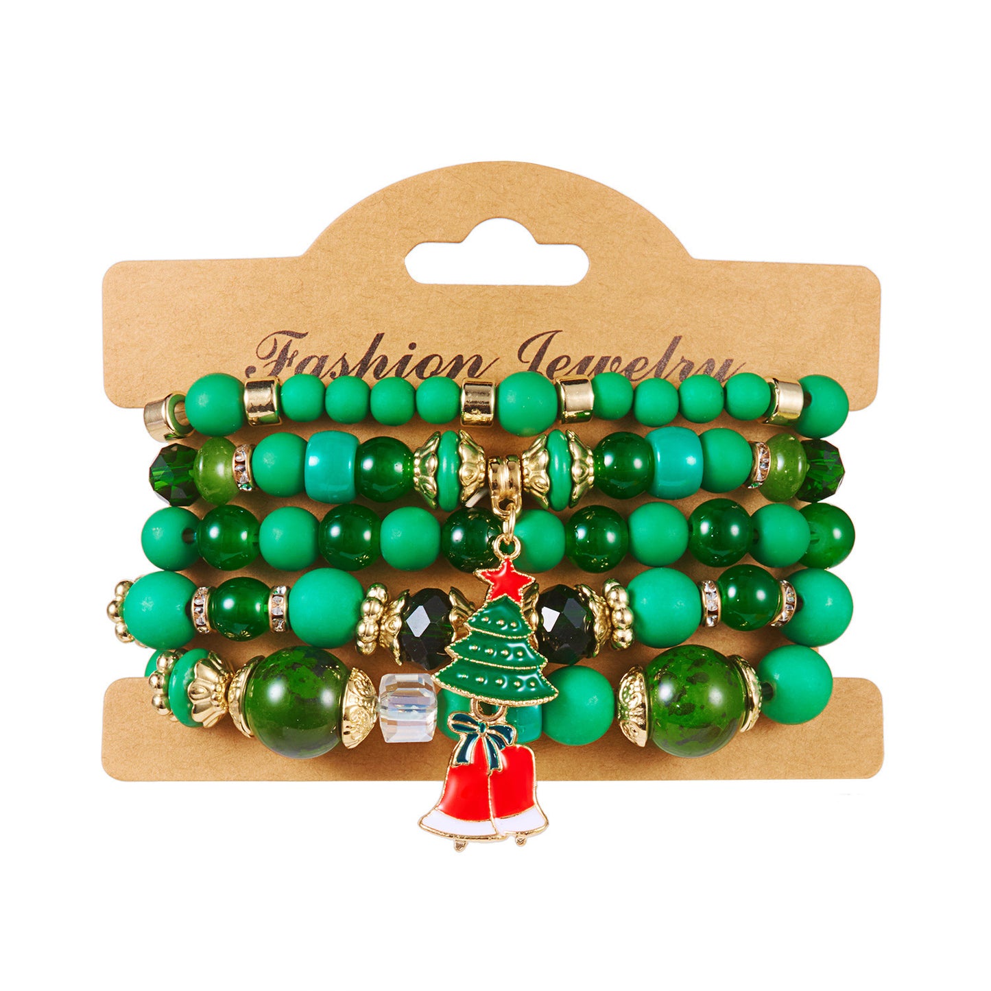 Set di braccialetti elastici da donna a tema natalizio alla moda con perline di Babbo Natale e renne in acrilico in lega