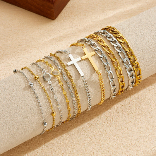 Punk Hip-hop Gold Plated Cross Stainless Steel Cuban Link Chain Bracelet Unisex