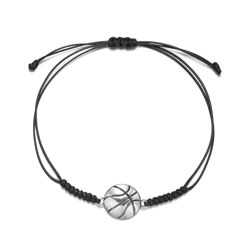 Bracciale regolabile artigianale con ciondolo a sfera geometrica unisex in corda cerata