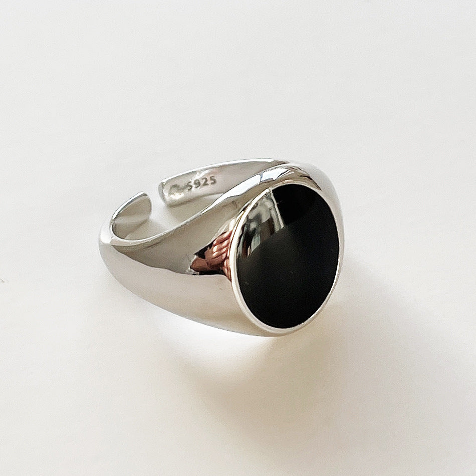Vintage Minimalist 925 Sterling Silver Polished Drip Oil Oval Open Ring for Women