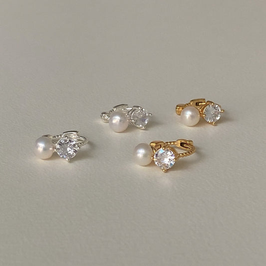 Minimalist Sweet 925 Sterling Silver Geometric Letter Cubic Zirconia Pearl Earrings Gold Plated