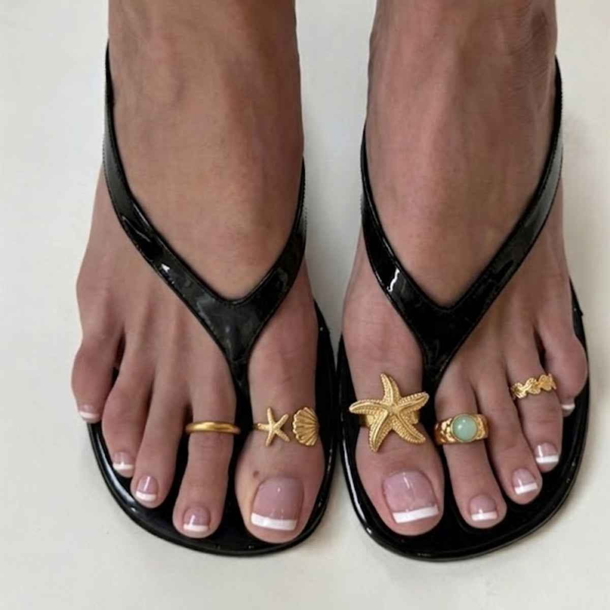 Bohemian Zinc Alloy Starfish Floral Acrylic Inlay Hollow Toe Ring for Women