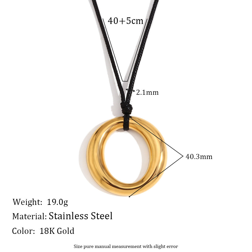 Collar minimalista geométrico de acero inoxidable chapado en oro de 18 quilates con colgante de aro para mujer