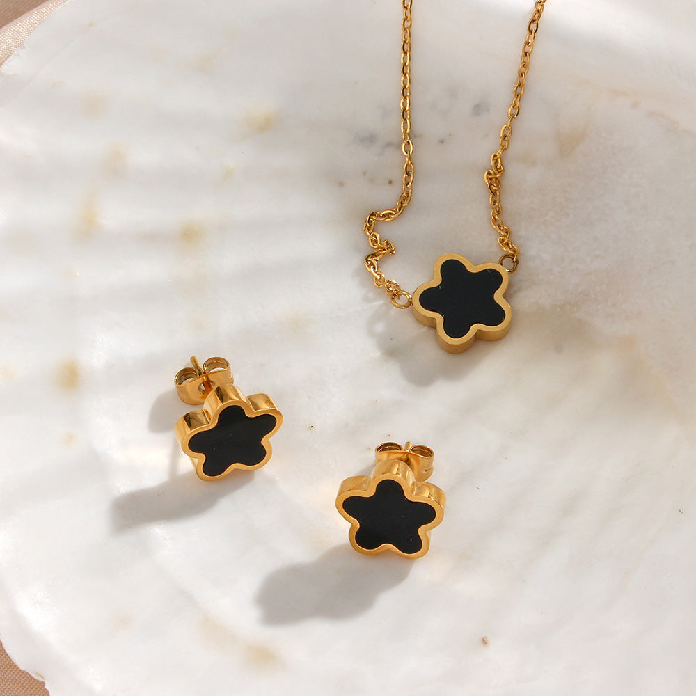 Collar Minimalista Floral Geométrico con Colgante para Mujer en Acero Inoxidable con Acabado Chapado